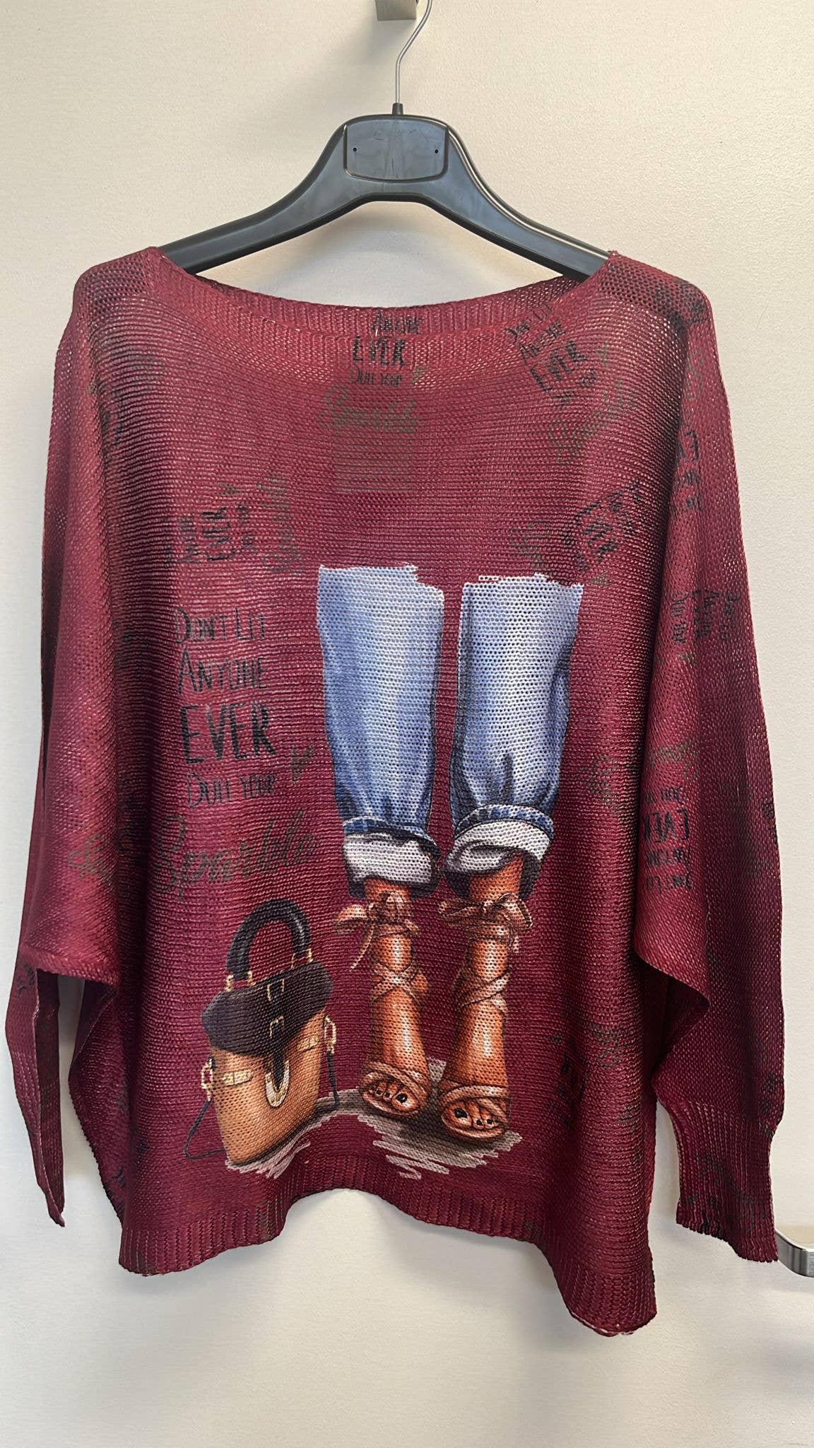 VILEGW Burgundy Jeans Knit Printed Sweater LOOWIE