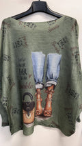 VILEGO Olive Jeans Knit Printed Sweater LOOWIE