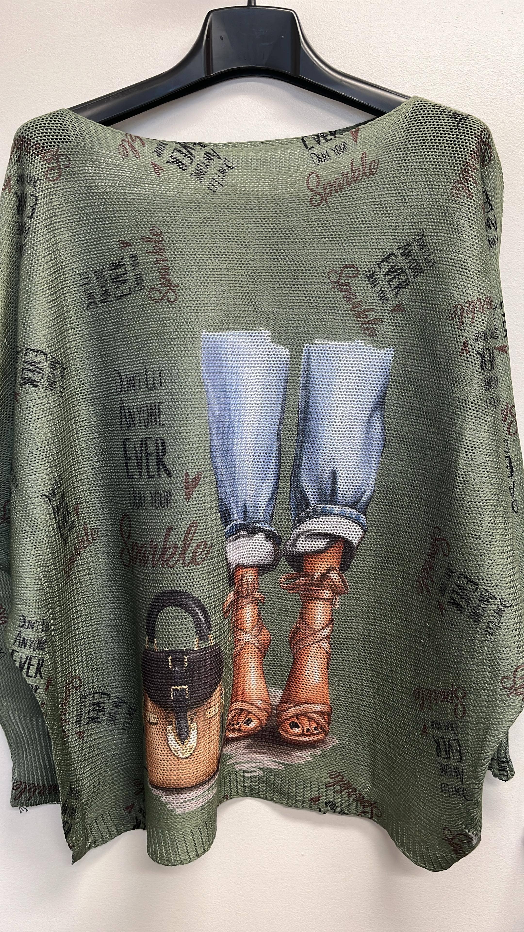 VILEGO Olive Jeans Knit Printed Sweater LOOWIE