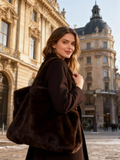 MCFBBR Brown Faux Fur Fun Bag with Double Handle