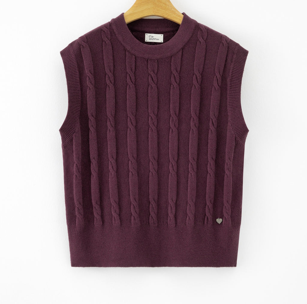 LUCKV10 Purple Cable Knit Vest