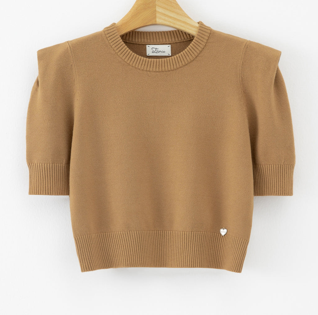 LUSSS7 Camel Structured Shoulder Sweater