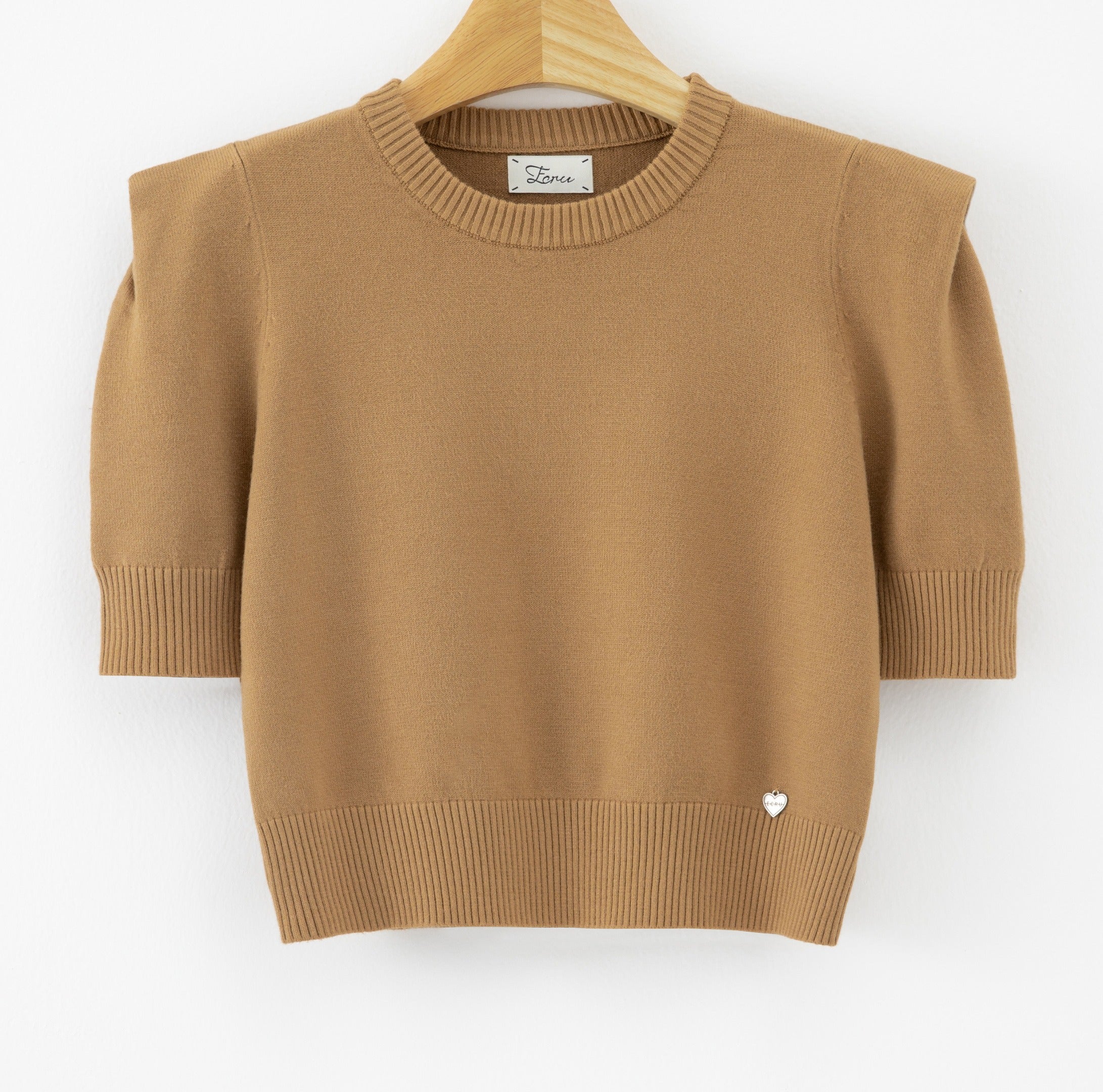 LUSSS7 Camel Structured Shoulder Sweater