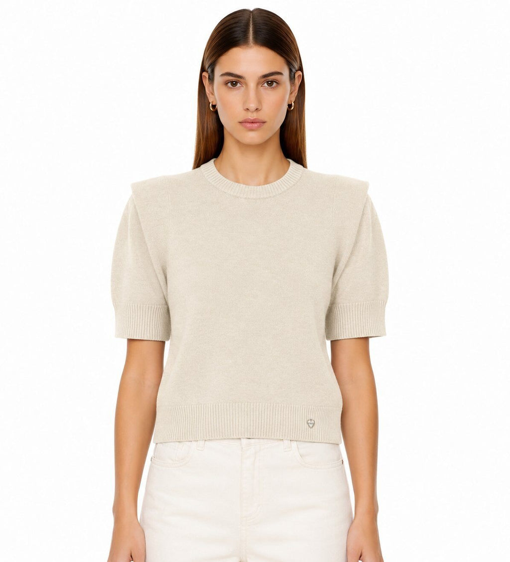 LUSSS5 Ecru Structured Shoulder Sweater