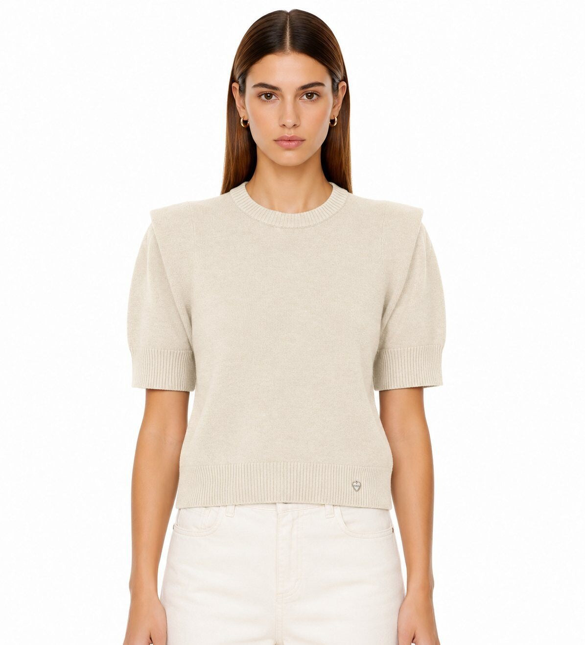 LUSSS5 Ecru Structured Shoulder Sweater