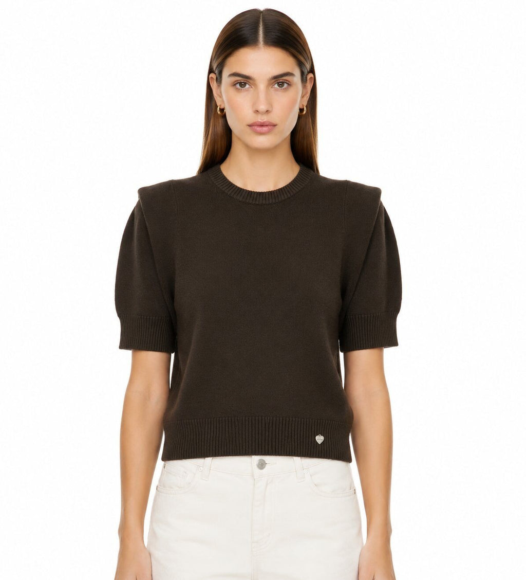 LUSSS1 Dark Brown Structured Shoulder Sweater