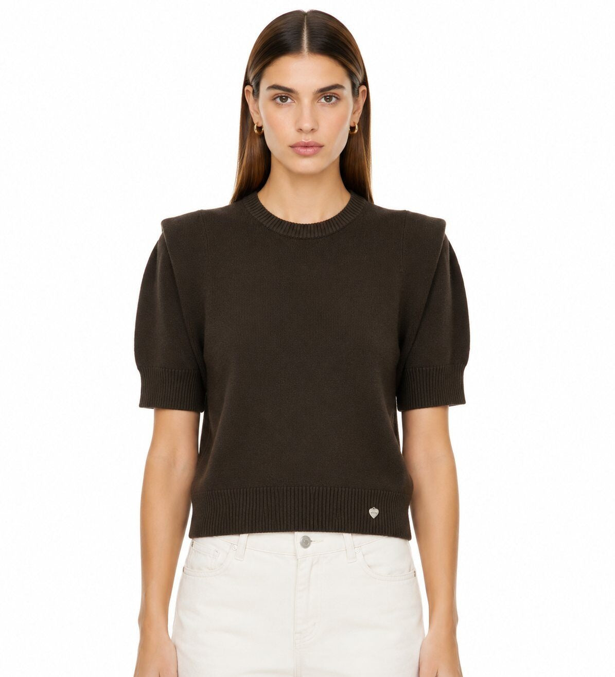 LUSSS1 Dark Brown Structured Shoulder Sweater