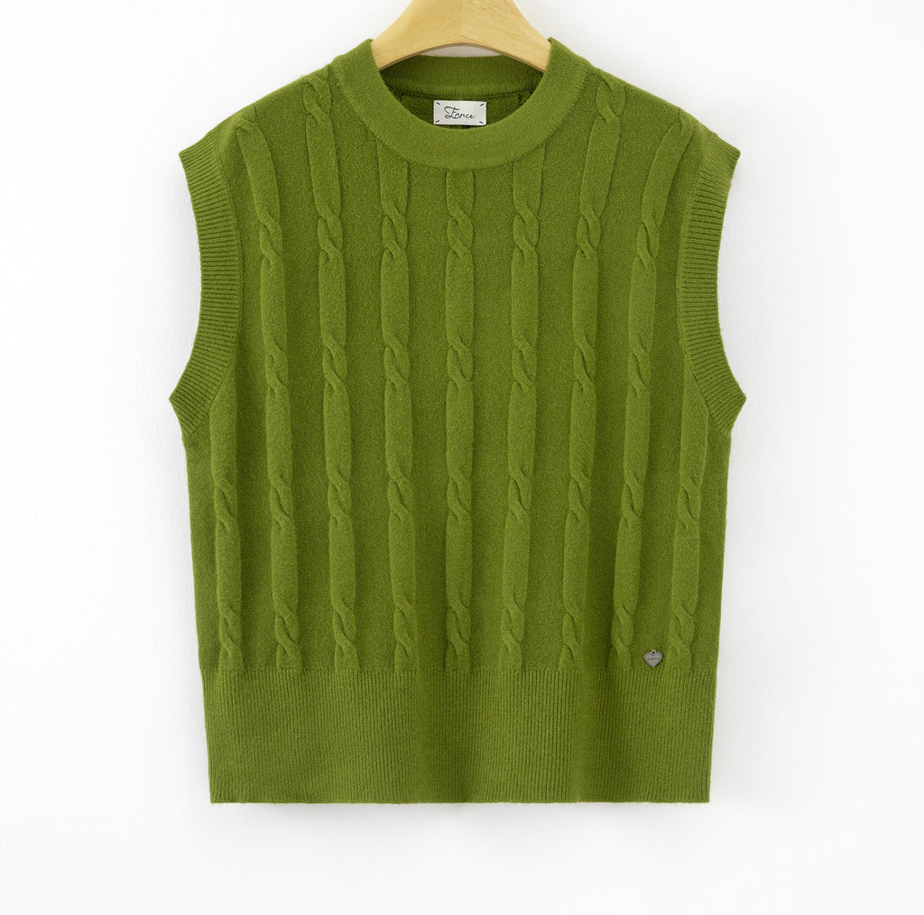 LUCKV9 Olive Cable Knit Vest