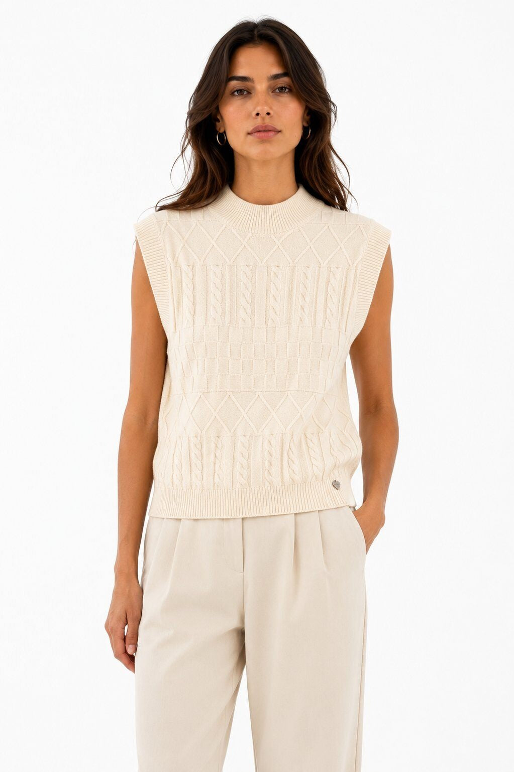 LUJKT4 White Jacquard Knit Tank Top