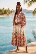 NBCPS5 Coral Paisley Long Sleeve Dress