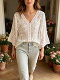 MSGBFWH Floral Embroidered Cotton Cardigan White