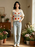 MSGCFBG Short Floral Crochet Cotton Cardigan Beige