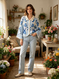MSCJMLB Patterned Crochet Open Cardigan Light Blue