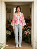 MSCJMFU Patterned Crochet Open Cardigan Fuchsia