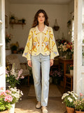 MSCJMYL Patterned Crochet Open Cardigan Yellow