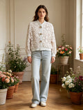MSLLSBG Long Sleeve Openwork Lace Cotton Cardigan Beige