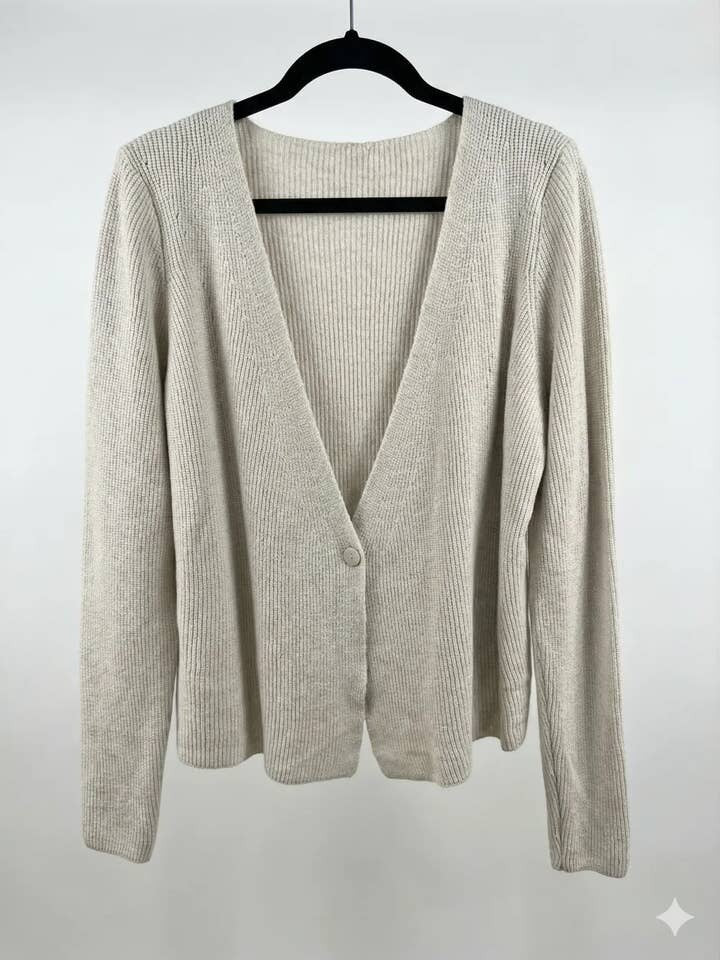 MYRKCBBG Ribbed Knit Cardigan with Button T-Shirt Beige