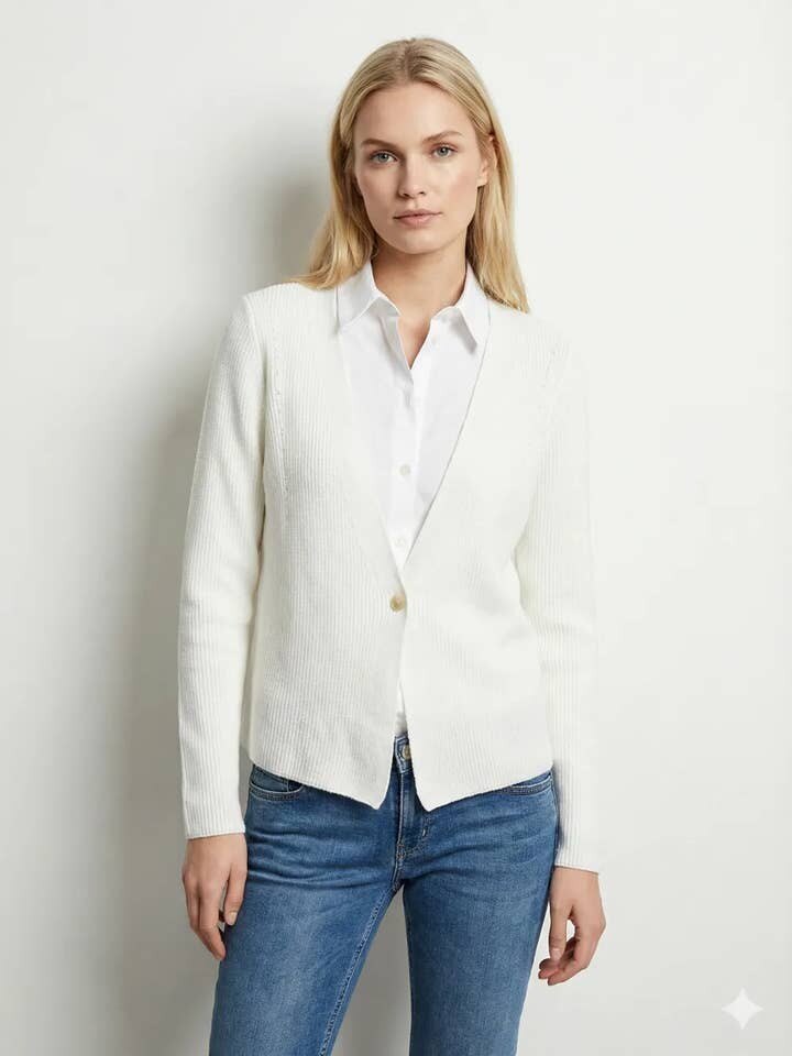 MYRKCBW Ribbed Knit Cardigan with Button T-Shirt White