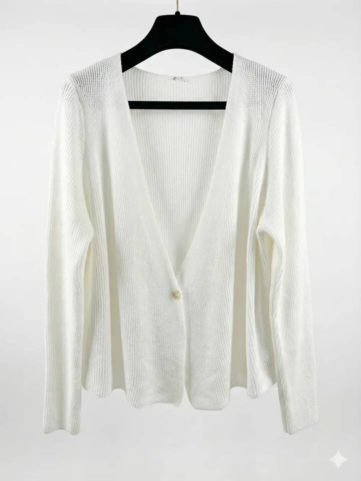 MYRKCBW Ribbed Knit Cardigan with Button T-Shirt White