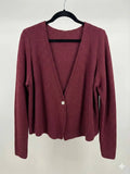 MYRKCBBU Ribbed Knit Cardigan with Button T-Shirt Burgundy
