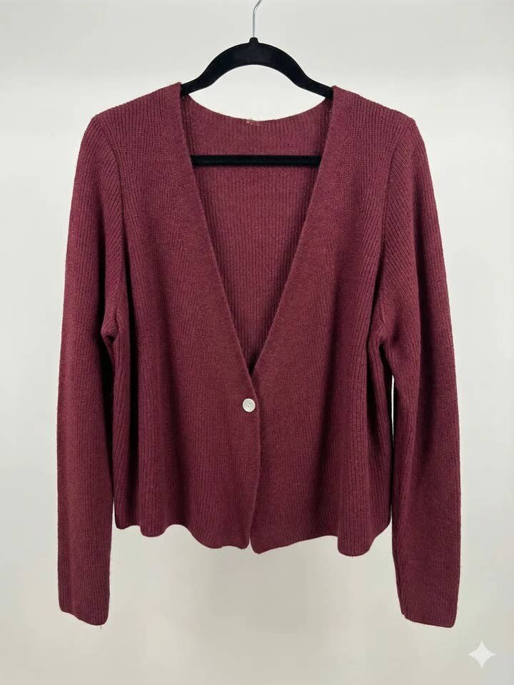 MYRKCBBU Ribbed Knit Cardigan with Button T-Shirt Burgundy