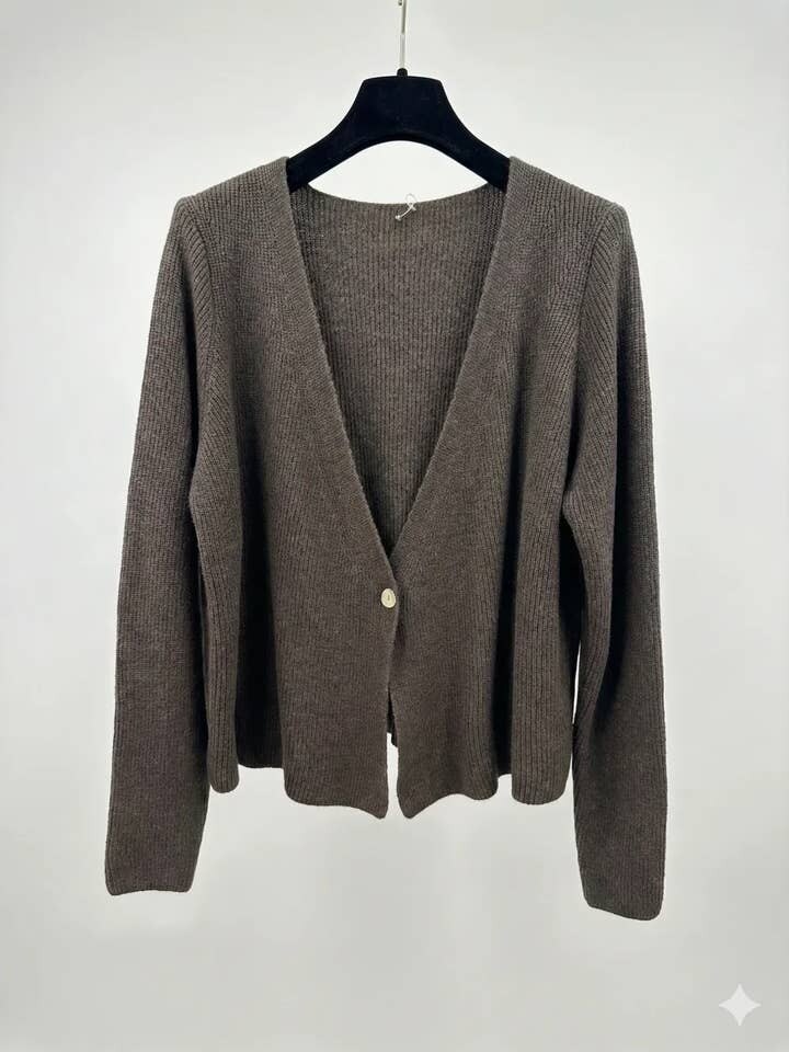 MYRKCBCH Ribbed Knit Cardigan with Button T-Shirt Chocolate