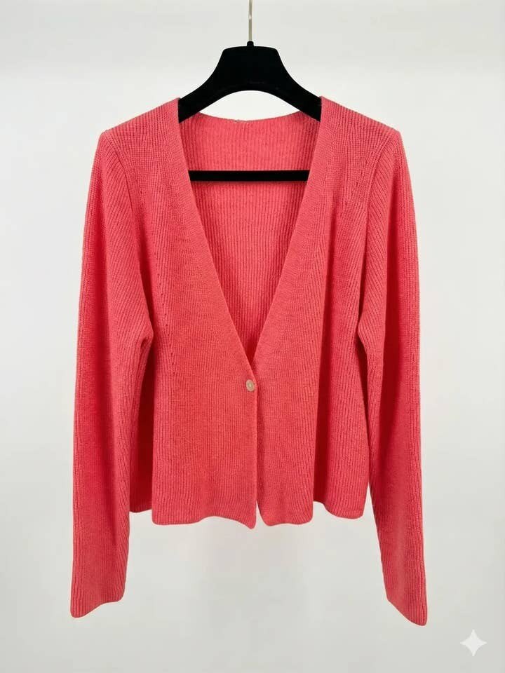 MYRKCBCR Ribbed Knit Cardigan with Button T-Shirt Coral