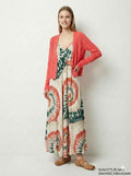 MYRKCBCR Ribbed Knit Cardigan with Button T-Shirt Coral