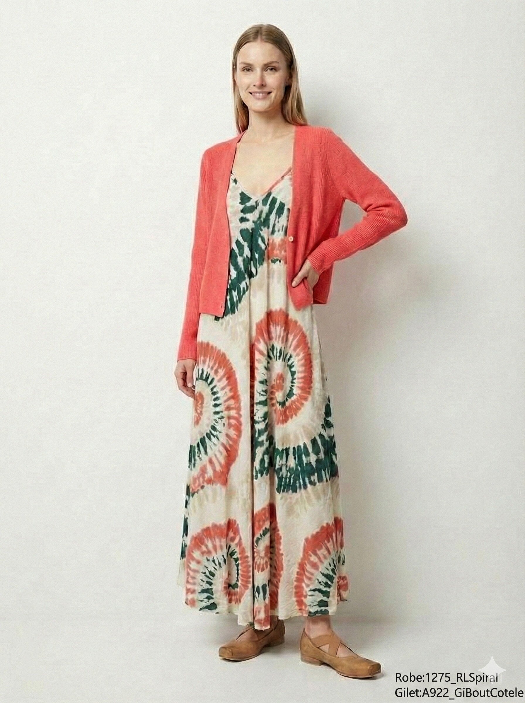 MYRKCBCR Ribbed Knit Cardigan with Button T-Shirt Coral