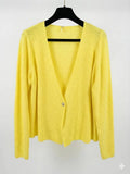 MYRKCBY Ribbed Knit Cardigan with Button T-Shirt Yellow