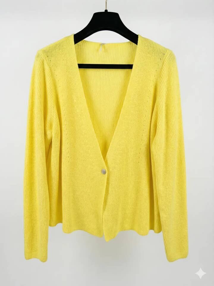 MYRKCBY Ribbed Knit Cardigan with Button T-Shirt Yellow