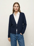 MYRKCBNV Ribbed Knit Cardigan with Button T-Shirt Navy