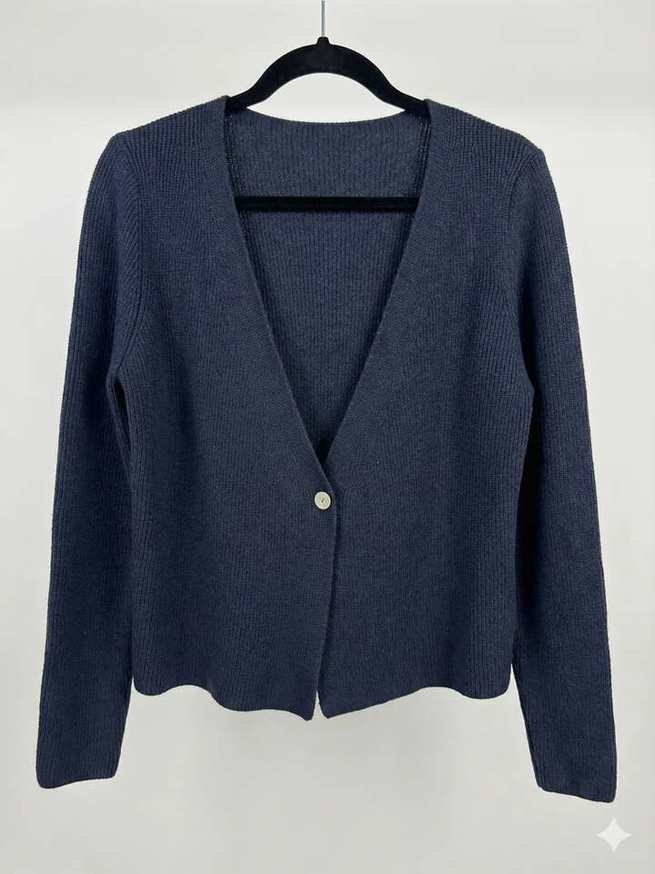 MYRKCBNV Ribbed Knit Cardigan with Button T-Shirt Navy