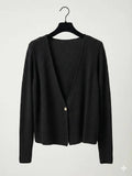 MYRKCBBK Ribbed Knit Cardigan with Button T-Shirt Black