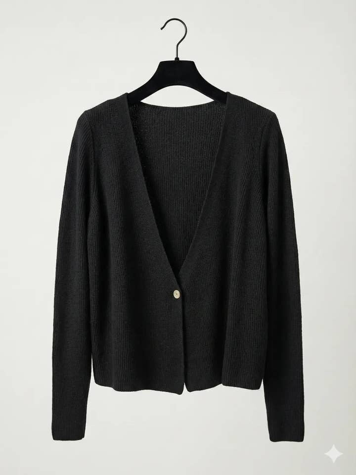 MYRKCBBK Ribbed Knit Cardigan with Button T-Shirt Black