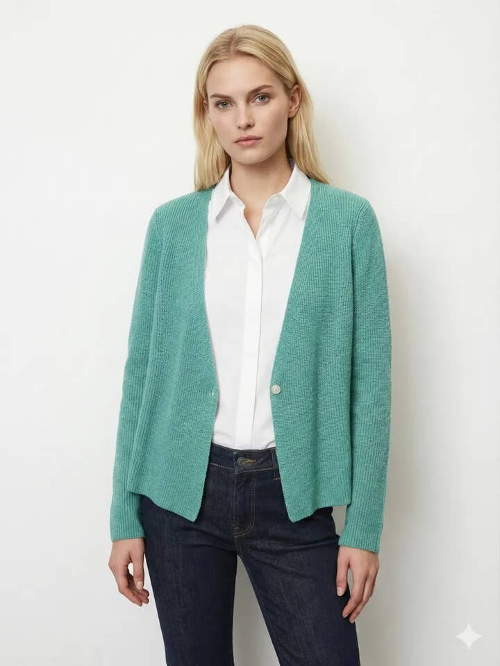 MYRKCBAM Ribbed Knit Cardigan with Button T-Shirt Aqua Marine