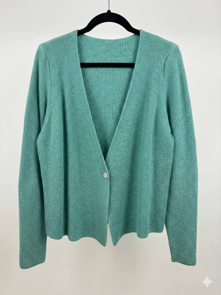 MYRKCBAM Ribbed Knit Cardigan with Button T-Shirt Aqua Marine