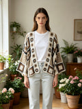 MSCPFCH Patchwork Floral Crochet Cotton Cardigan Chocolate