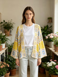 MSCPFYL Patchwork Floral Crochet Cotton Cardigan Yellow