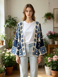 MSCPFNV Patchwork Floral Crochet Cotton Cardigan Navy