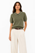 LUPCP8 Khaki Pearl Collar Sweater