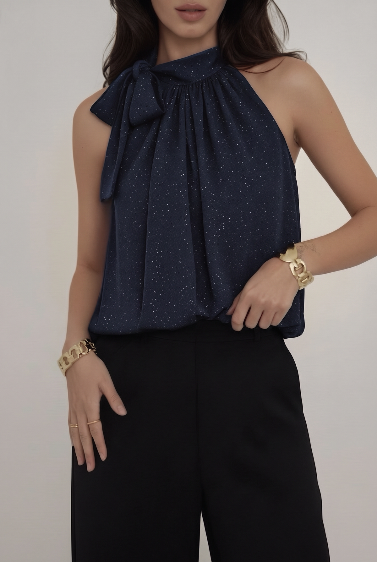 ES153 Navy Shimmer Halter Top