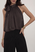 ES154 Dark Brown Shimmer Halter Top