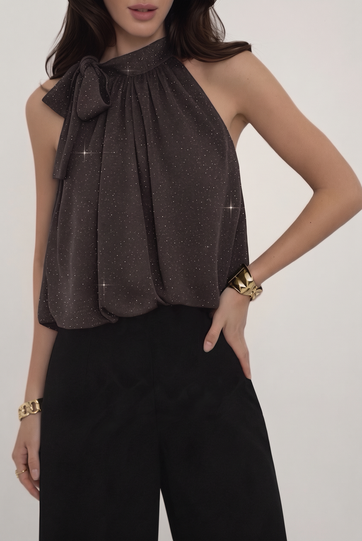 ES154 Dark Brown Shimmer Halter Top