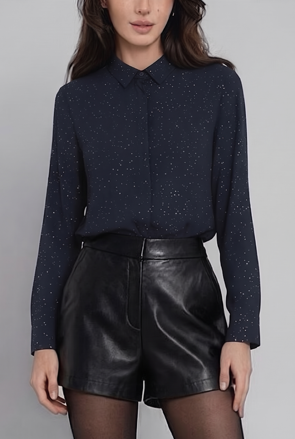 ES157 Navy Sparkle Button-Up Shirt