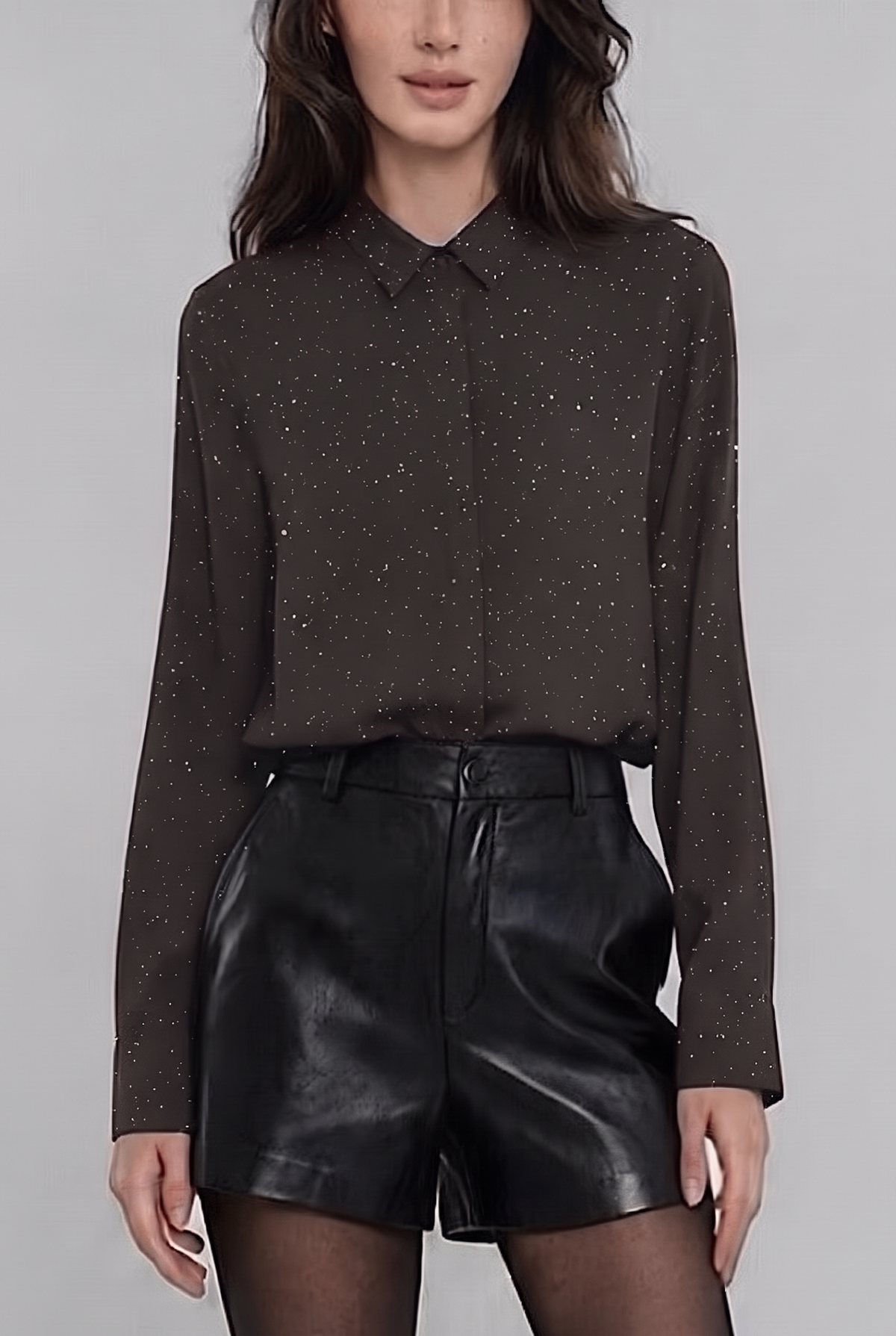 ES158 Dark Brown Sparkle Button-Up Shirt