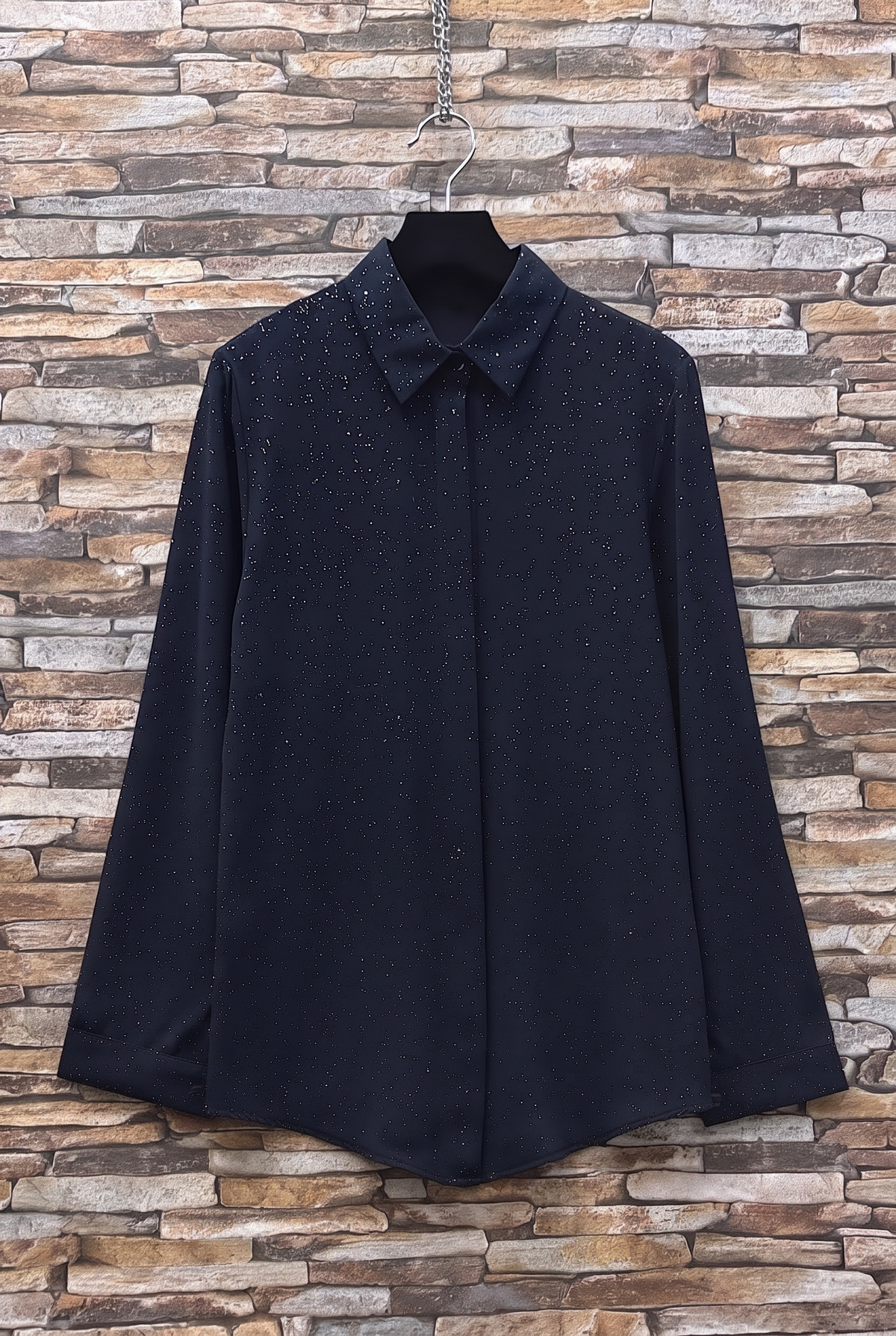 ES157 Navy Sparkle Button-Up Shirt