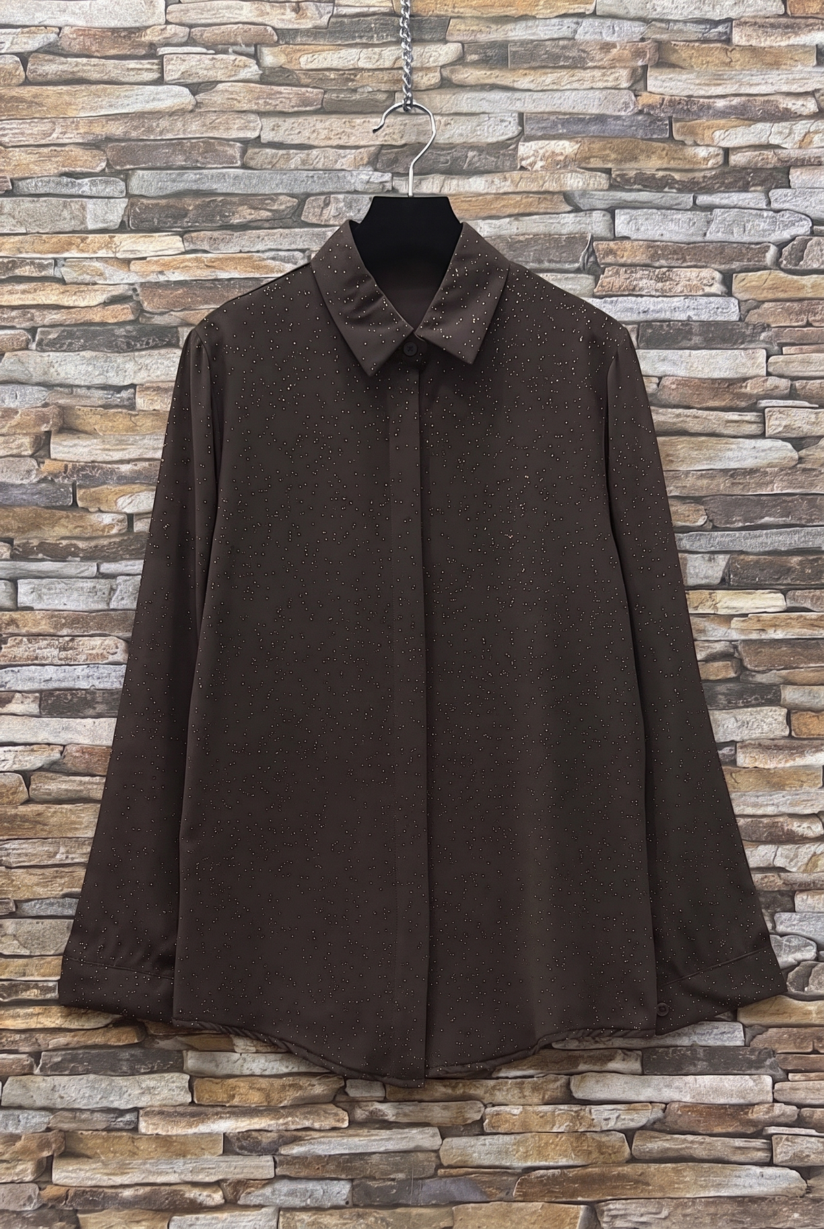 ES158 Dark Brown Sparkle Button-Up Shirt
