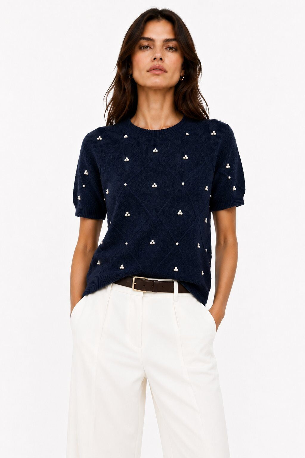 LUBDS11 Navy Beaded Diamond Sweater