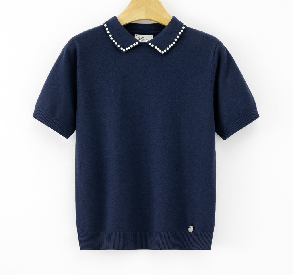 LUPCP11 Navy Pearl Collar Sweater